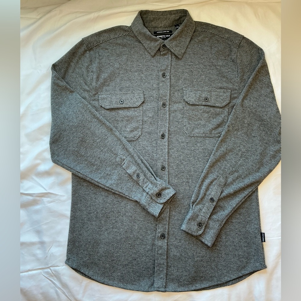 Kenneth Cole NY Techni-Cole Knit Charcoal Slim Fit Shirt men’s size Large